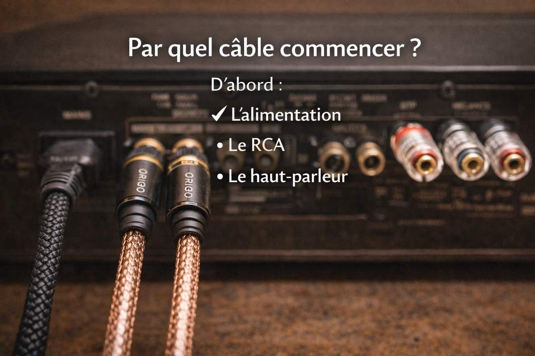 Faut-il commencer par le câble secteur, RCA ou haut-parleur ?