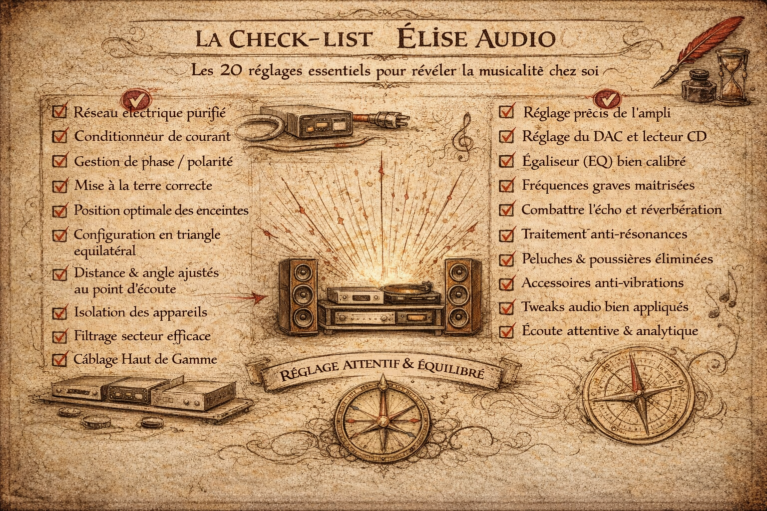 La check-list Élise Audio Les 20 réglages essentiels pour révéler la musicalité chez soi